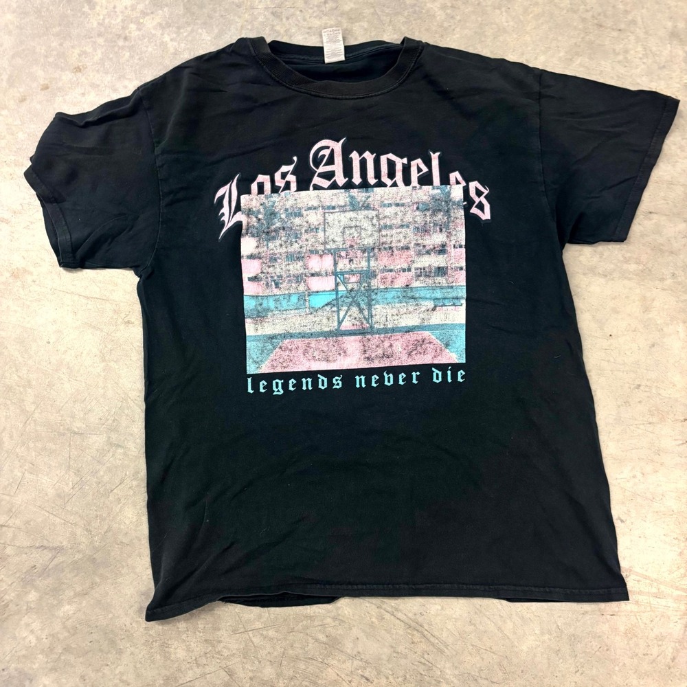 Gildan Los Angeles Legends Never Die Graphic T Shirt Black Men's Size L Tee